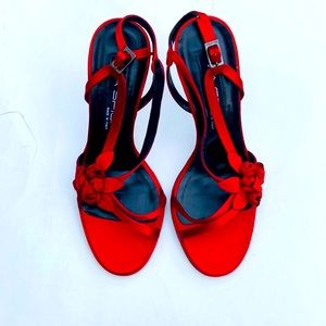 Red Via Spiga Satin Suede Floral High Heel Size 7